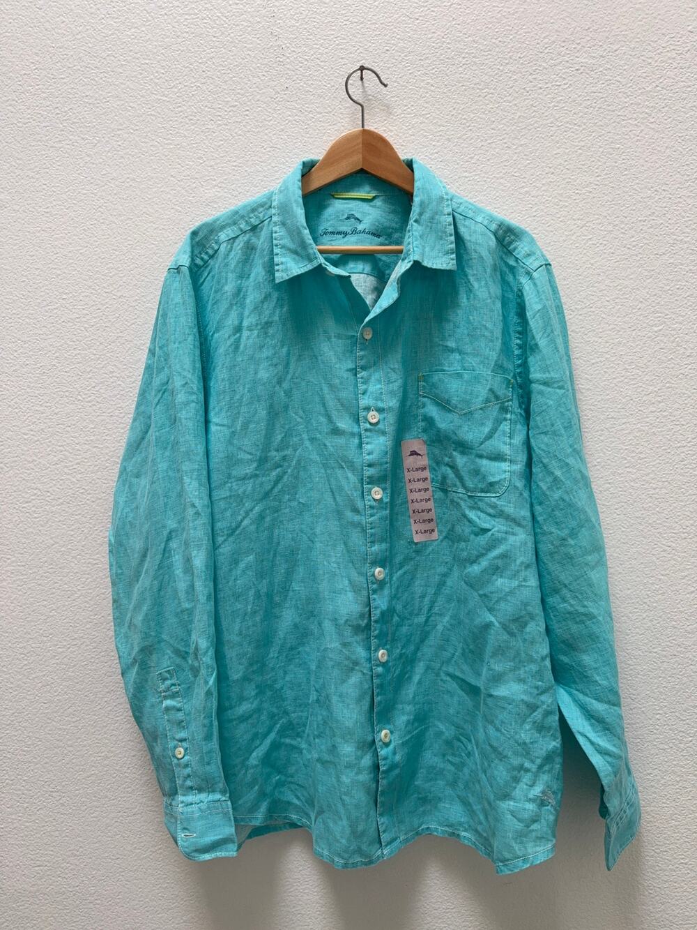 NWT Tommy Bahama Sea Glass Breezer Linen Shirt Men’s XL Aqua Blue TR310622